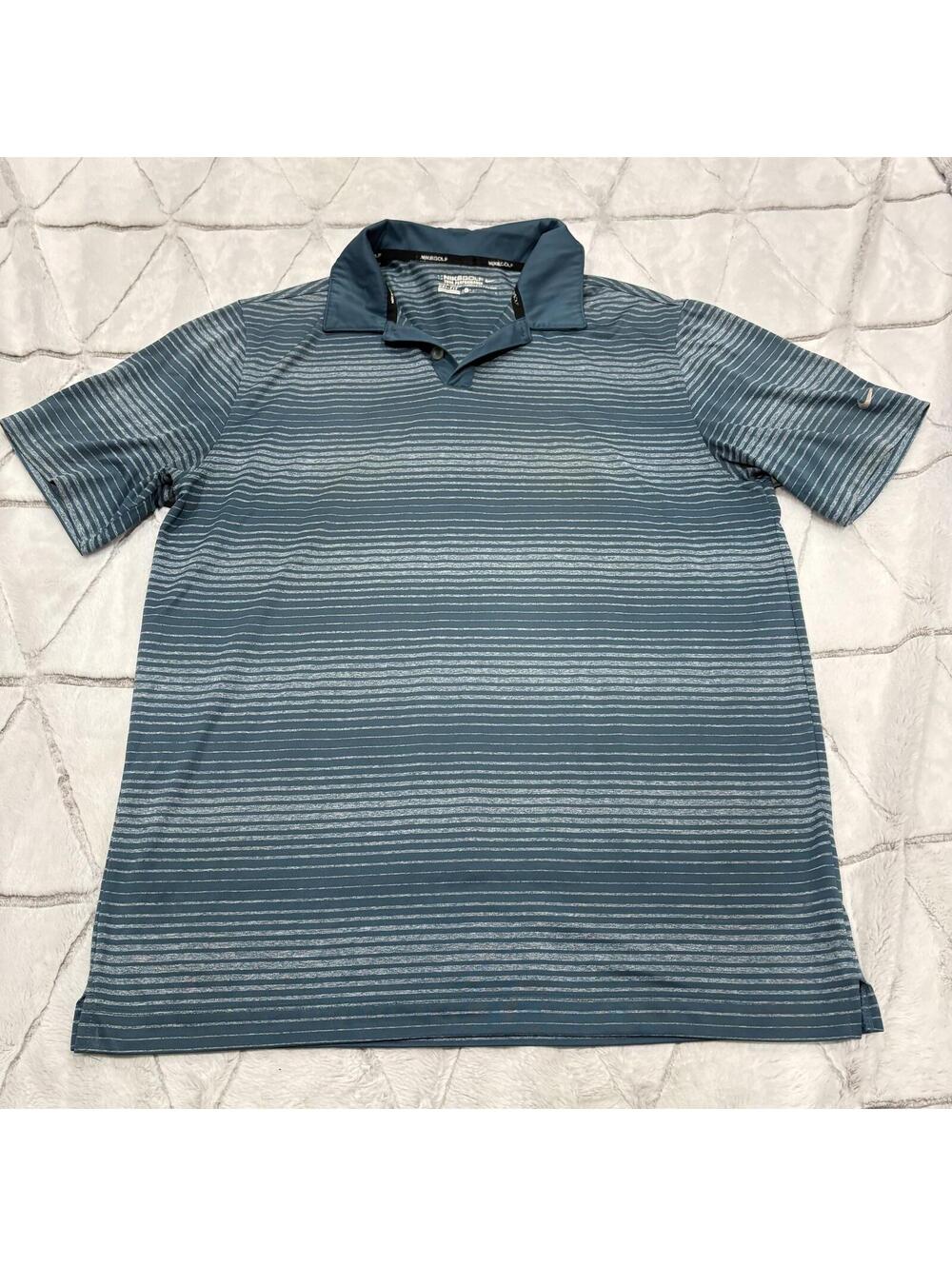 Nike Golf Men's Large Dri-Fit Tour Performance Striped Polo Shirt Cotton